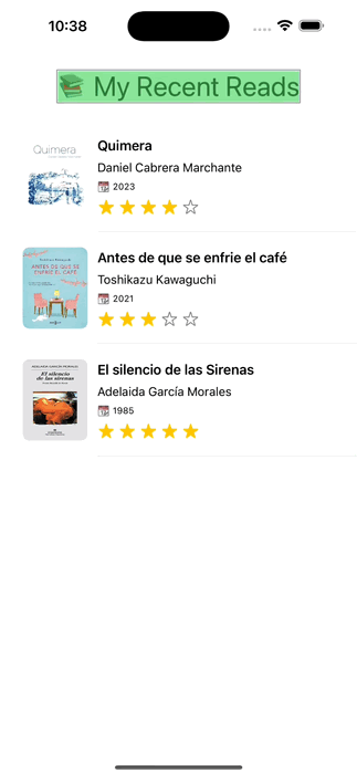 Screenshot of the app with all the information regarding one book as an unique A11y element