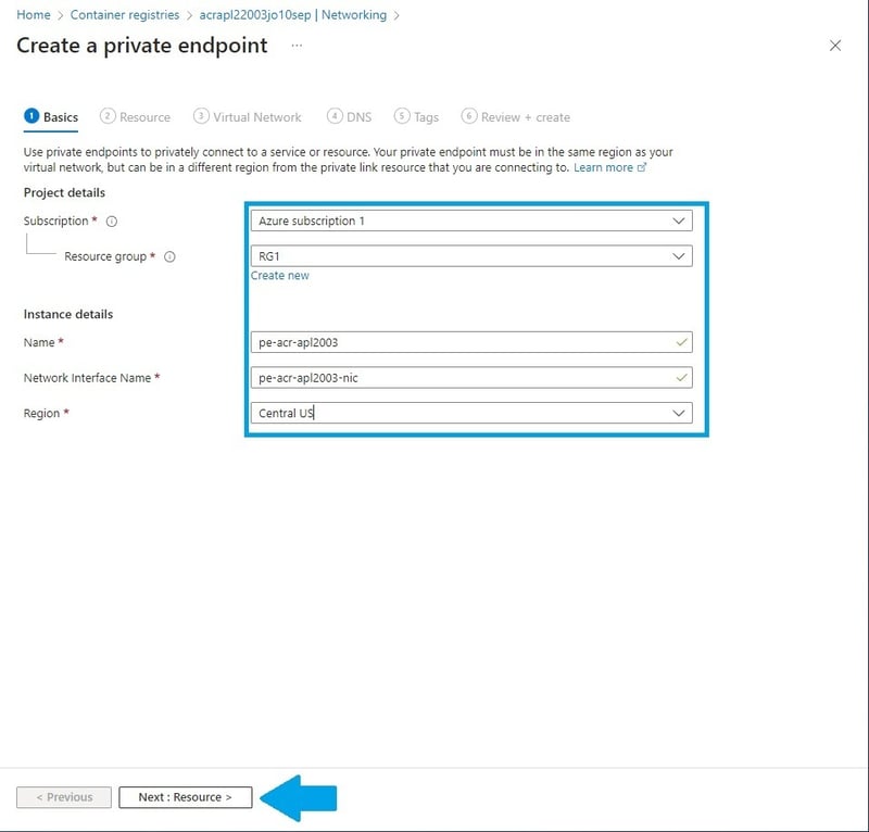 Configuring private endpoint