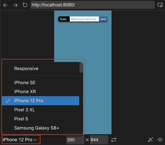 browser preview showing the current project in a simulated mobile resolution