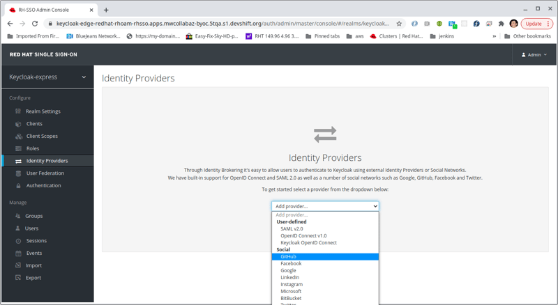 Click on the Add provider drop down and select Github