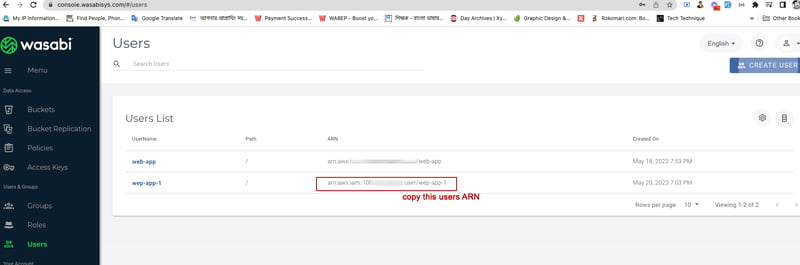 copy IAM users ARN and paste it to add statement's principle of aws policy generator page