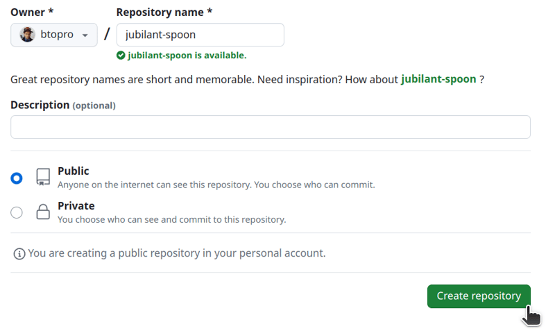 name your repository and select  raw `Create repository` endraw 