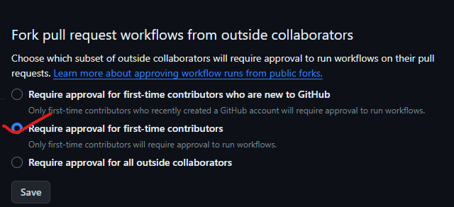 Fork pull request workflows from outside collaborators section