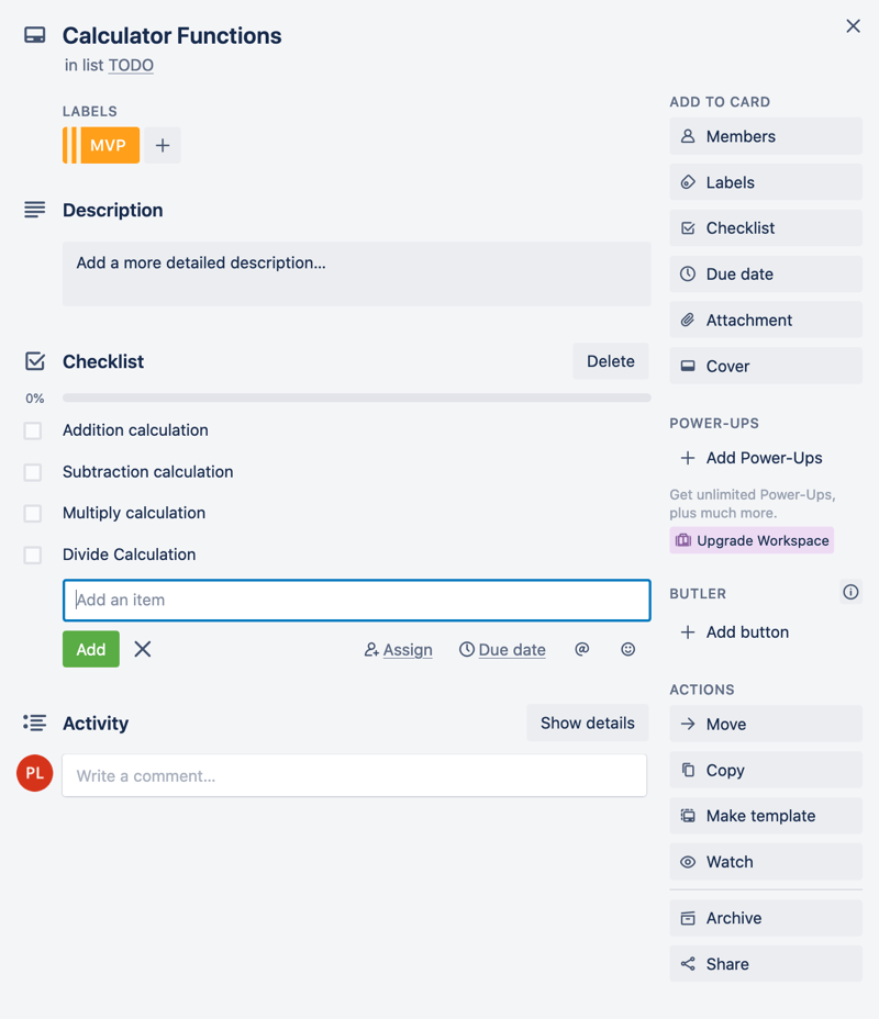 component checklist on kanban card