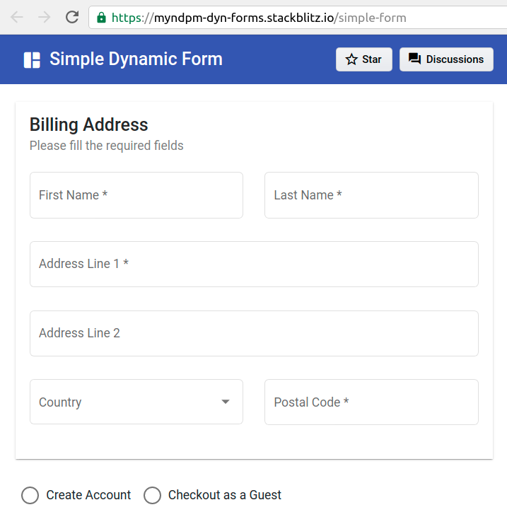 simple-form demo at Stackblitz