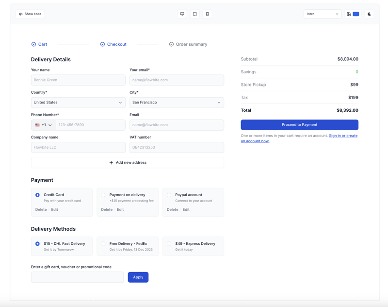 Tailwind CSS checkout page