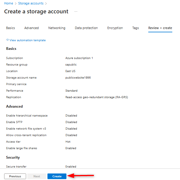 storage account created