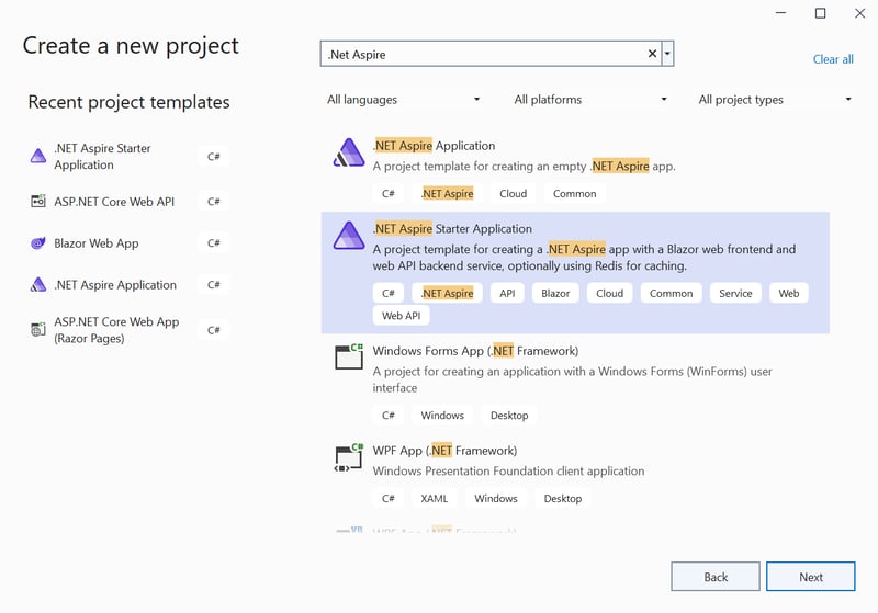 Create .NET Aspire Starter Application