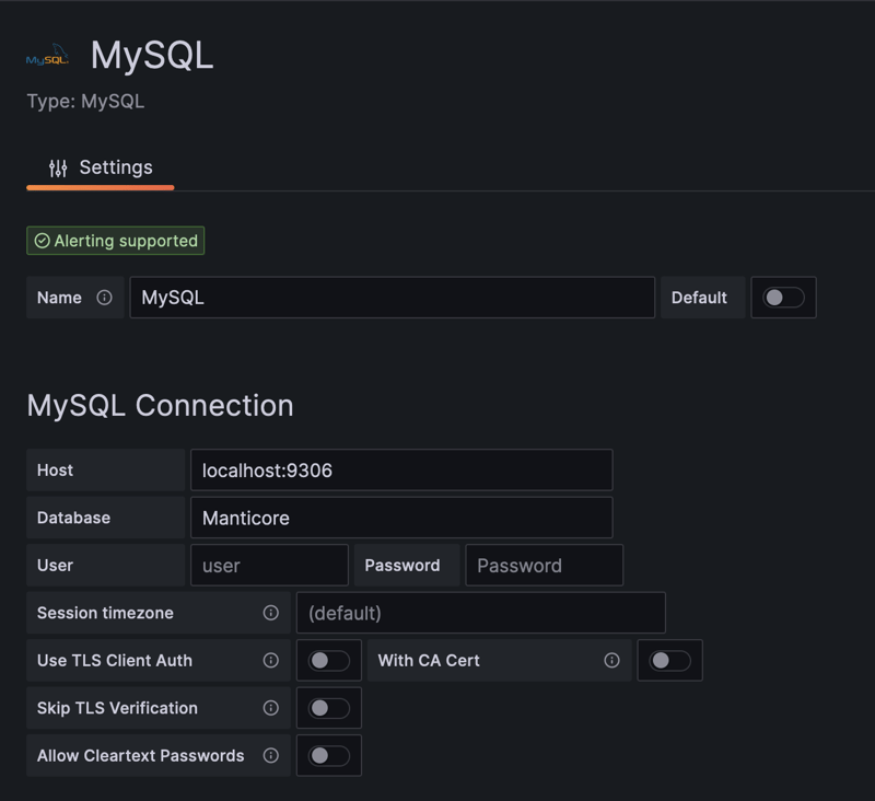 MySQL connection settings