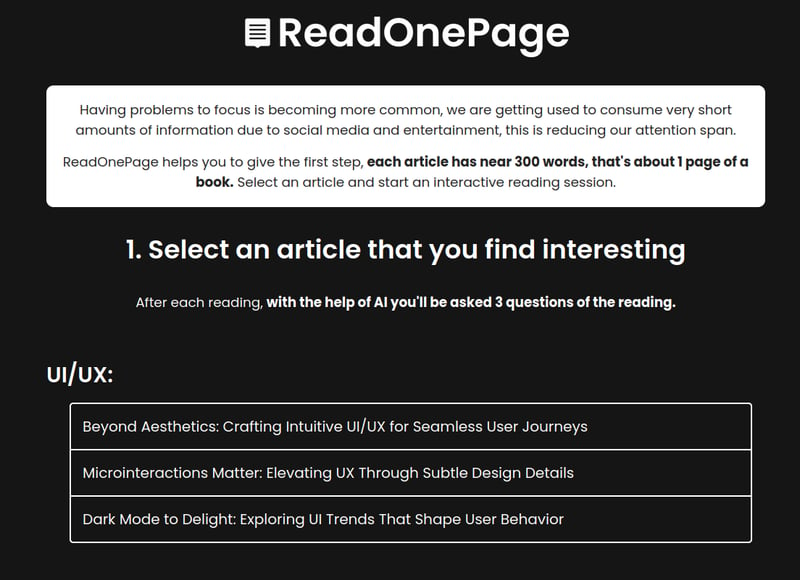 ReadOnePage - Spend more time reading and learning, and less time in social media