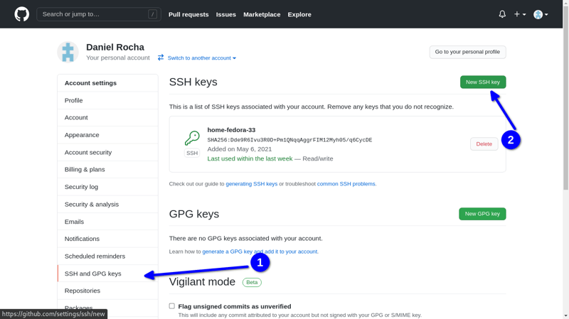 Configurando chave SSH no Github - imagem 2