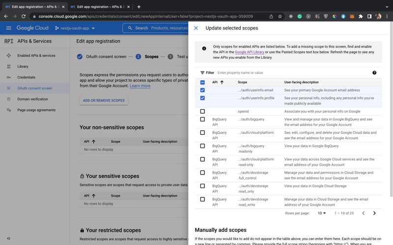 Setting OAuth Consent Screen