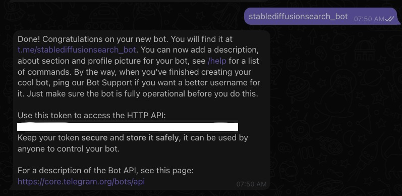 A Image successful response from BotFather