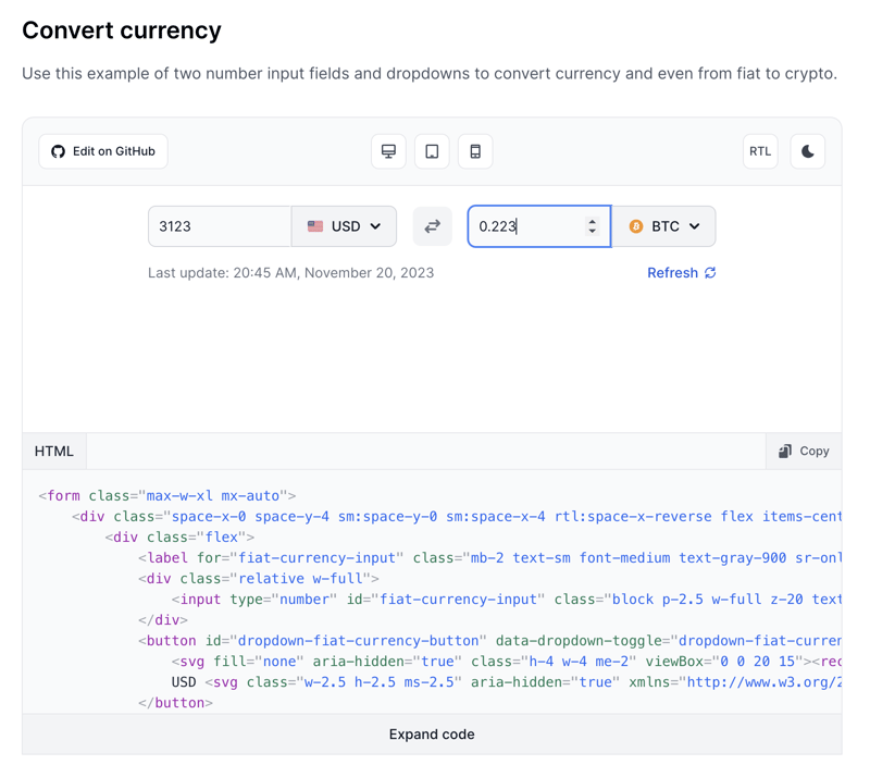 Tailwind CSS Convert Currency - Flowbite