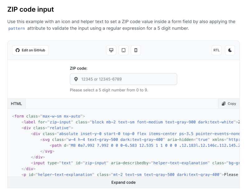 Tailwind CSS ZIP code - Flowbite