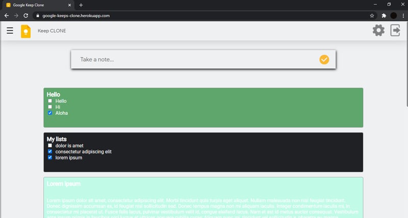 Google Keeps Clone demo