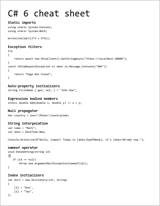 C# 6 cheat sheet