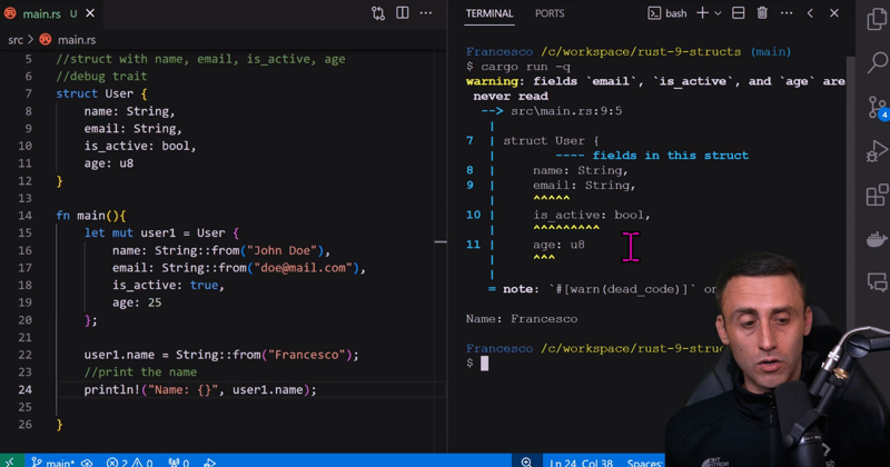 Structs in Rust - Rust programming tutorial