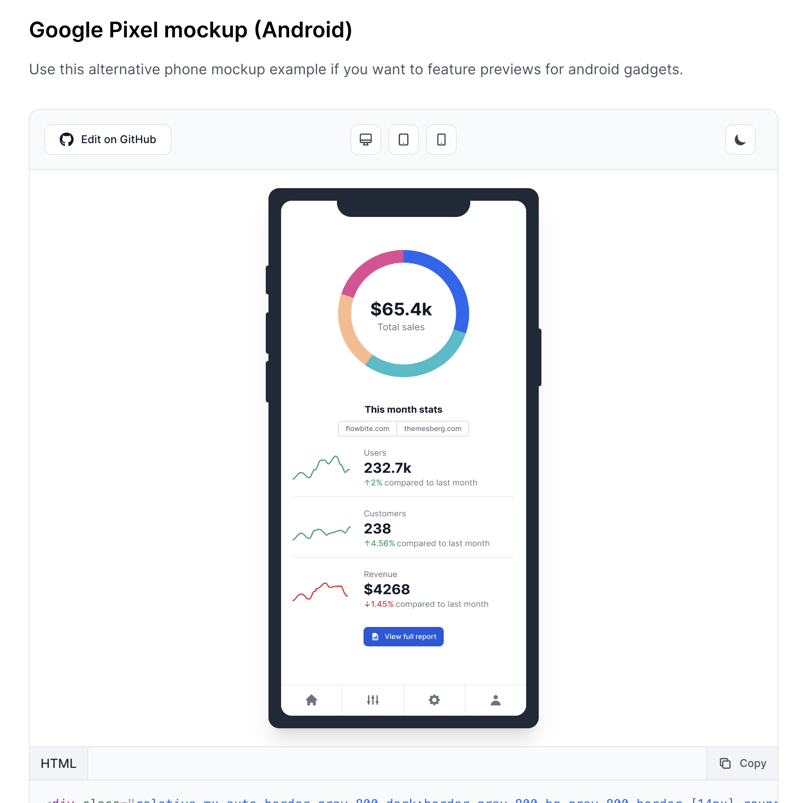 Android phone mockup with Tailwind CSS