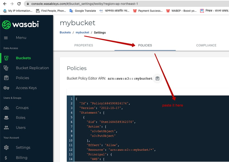 paste Policy Json, wait and save