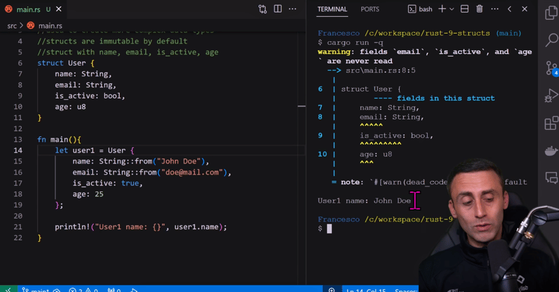 Structs in Rust - Rust programming tutorial