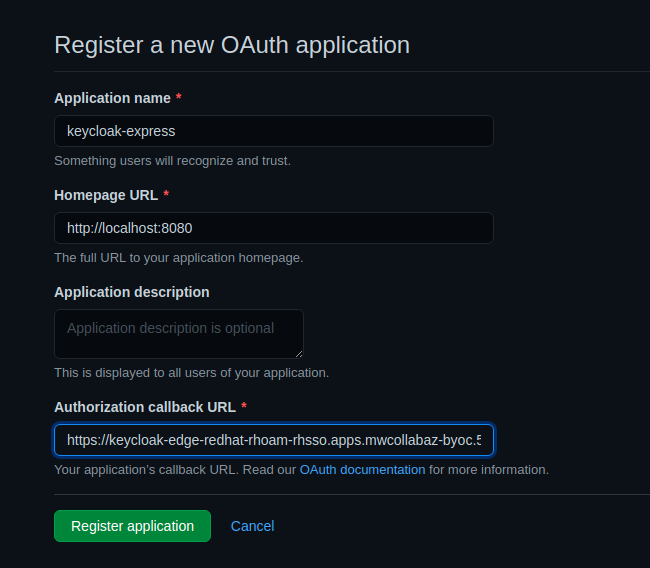 Register new OAuth application