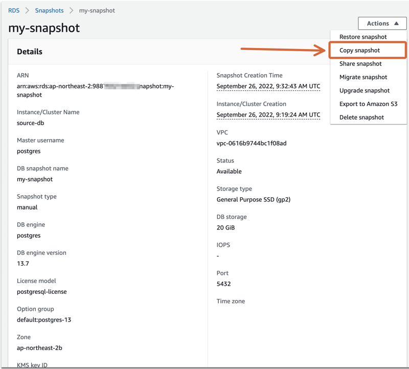 Create an encrypted copy of your snapshot