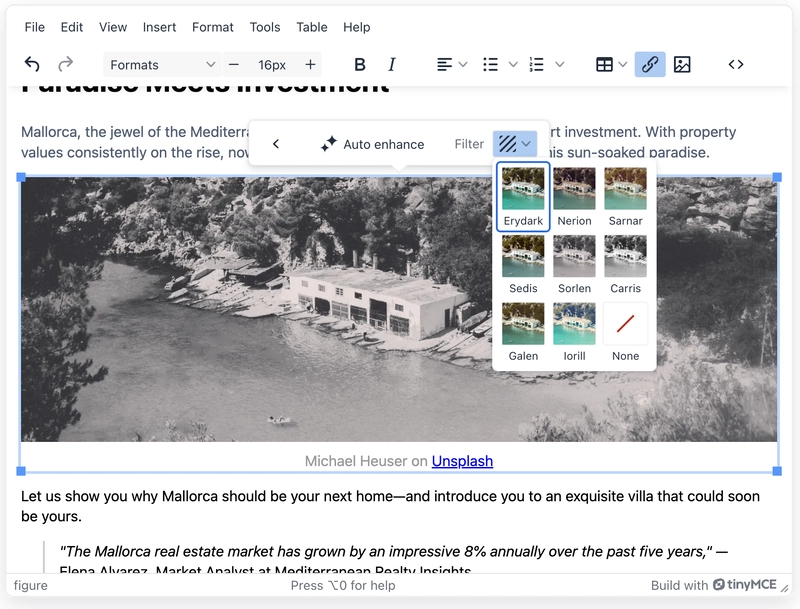TinyMCE 7.8 Release Notes - New Filters in Image Optimizer and React 19 support