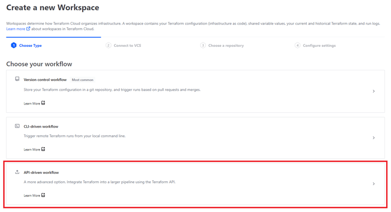 API driven workflow based TFC workspace