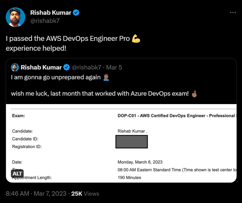 Tweet About winging the AWS DevOps Engineer Pro Exam