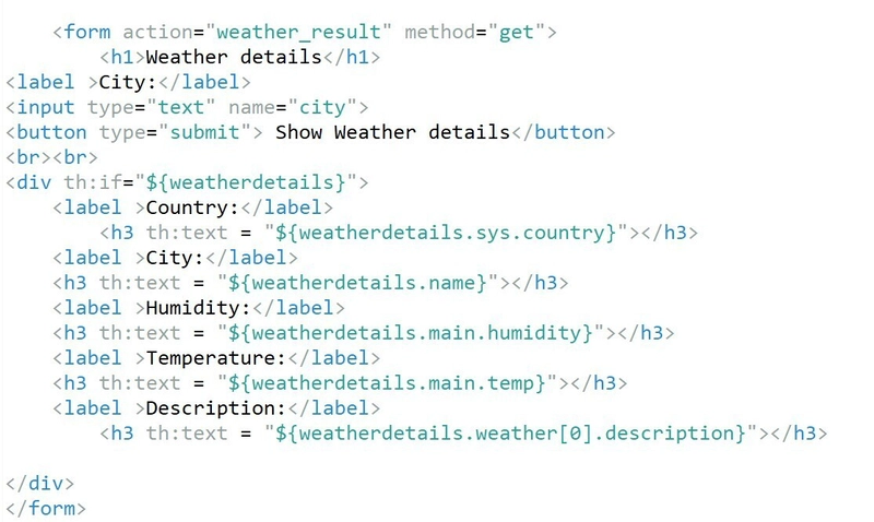 Weather display based on the city using springboot and Rest API