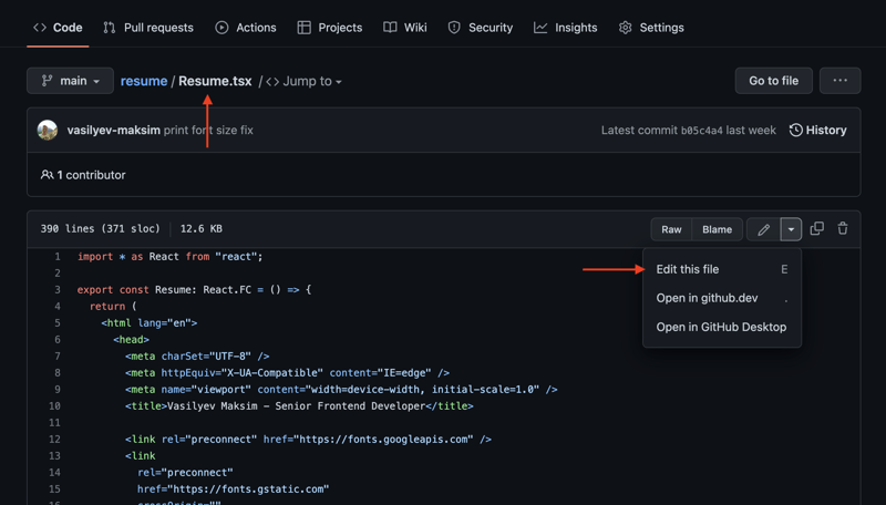 Edit Resume.tsx on Github