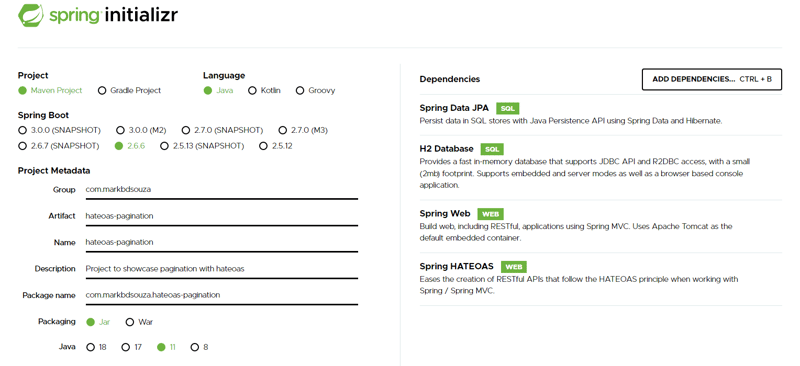 Spring Initializr for hateoas