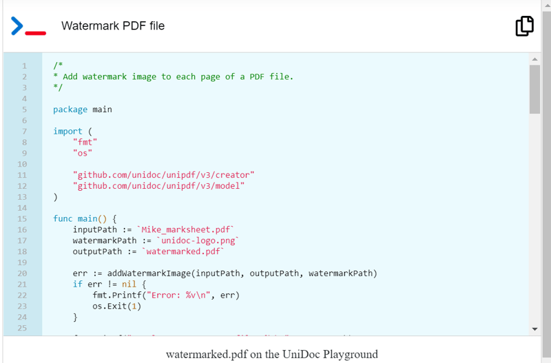 Watermark PDF example runnable on UniDoc Playground