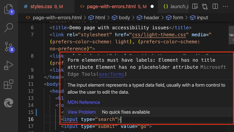 Code problems in the document being flagged up and explained