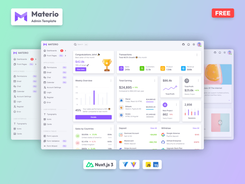 Materio Free Vuetify NuxtJS Adin Template