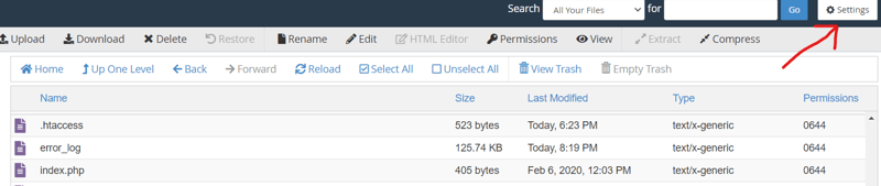 Image showing how to view hidden files on cpanel file manager