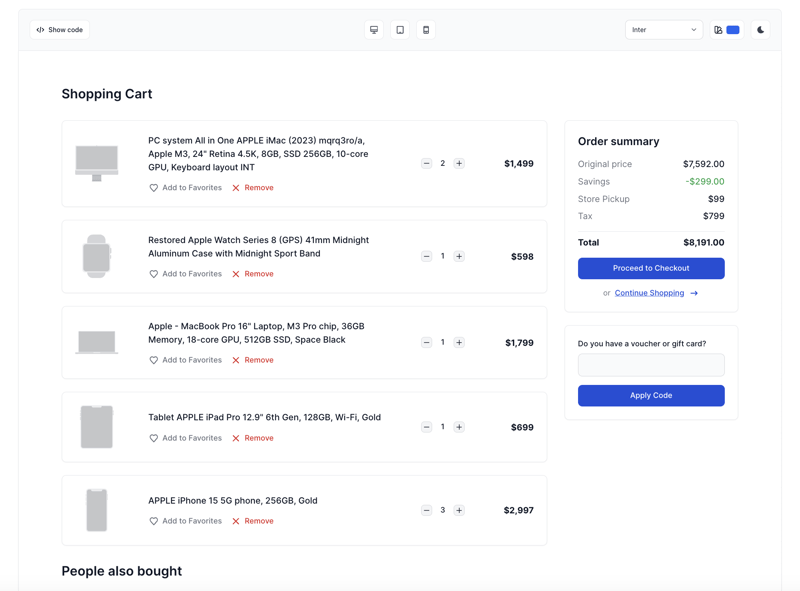 Tailwind CSS Shopping Cart