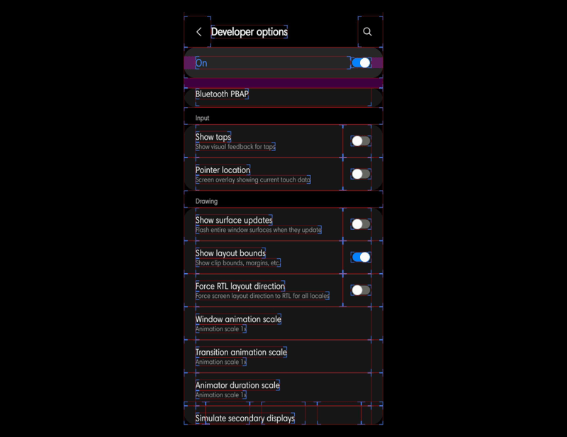 Layout bounds in Android Settings