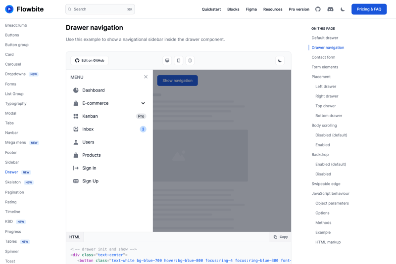 Tailwind CSS Drawer Navigation - Flowbite