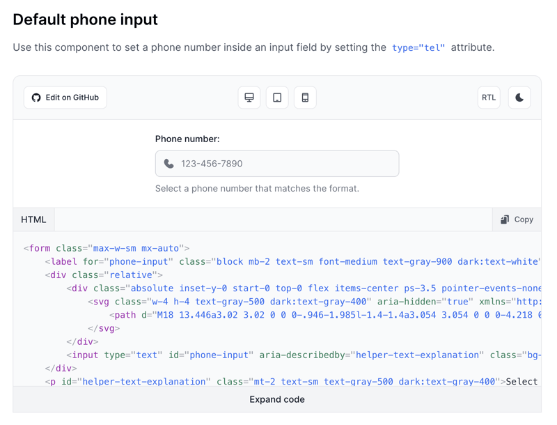 Tailwind CSS Phone Input