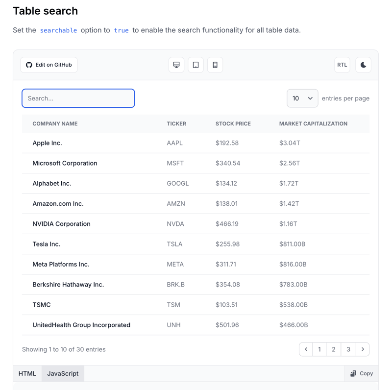 Tailwind CSS Table Search