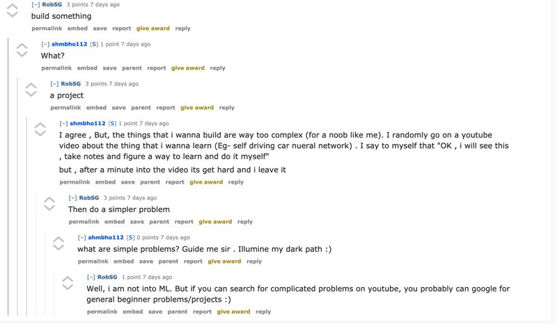 Reddit conversation of users asking how to build a project