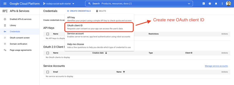 create oauth2 client id in Google developer console