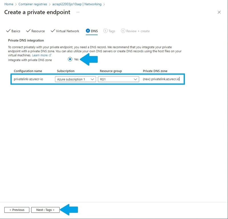 Enable private DNS zone