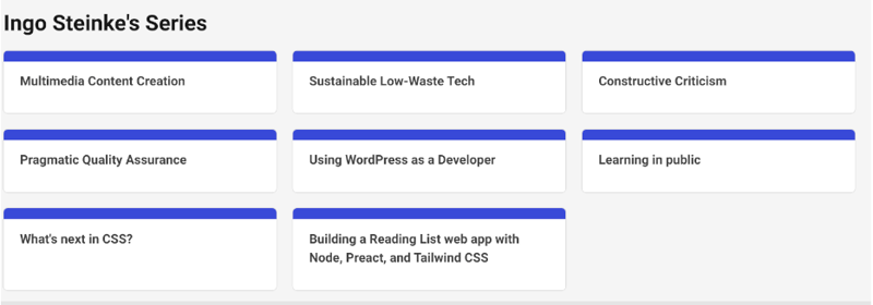 Screenshot of DEV blog series by Ingo Steinke