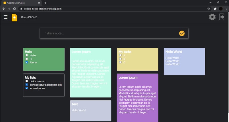Google Keeps Clone demo