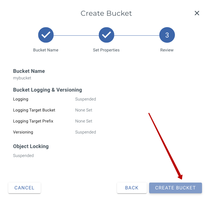 click create bucket