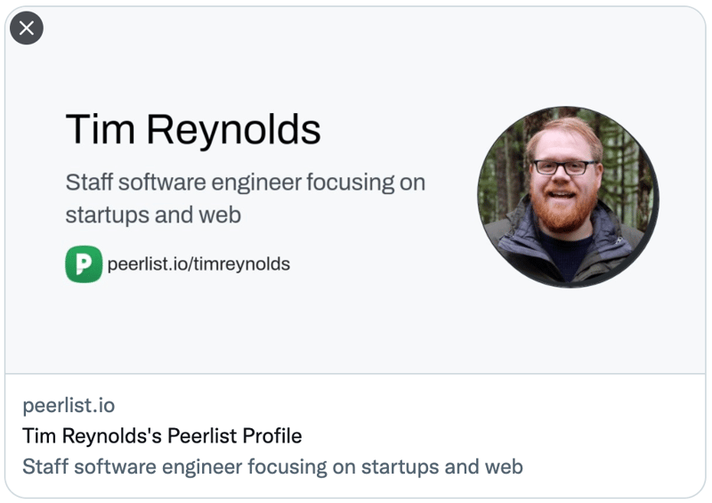 Peerlist's social preview when you share your profile.