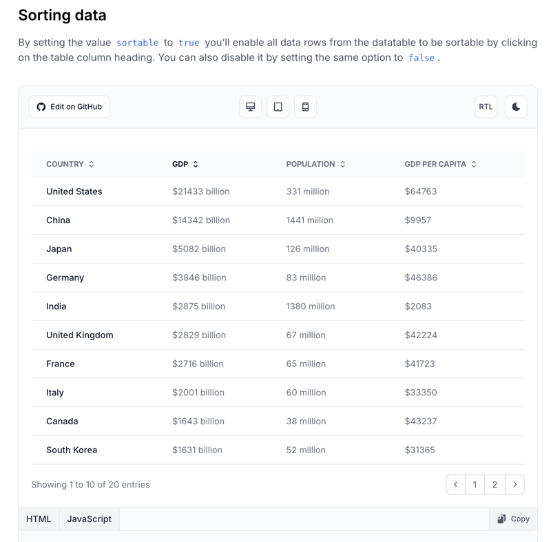 Tailwind CSS Table Sorting